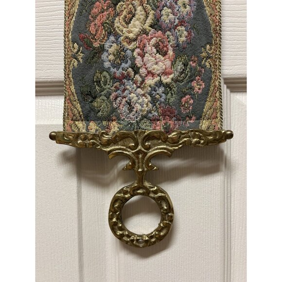 Vintage Floral Tapestry Ornate Gold Brass Butler's / Bell Pull Victorian Pink - Picture 3 of 13